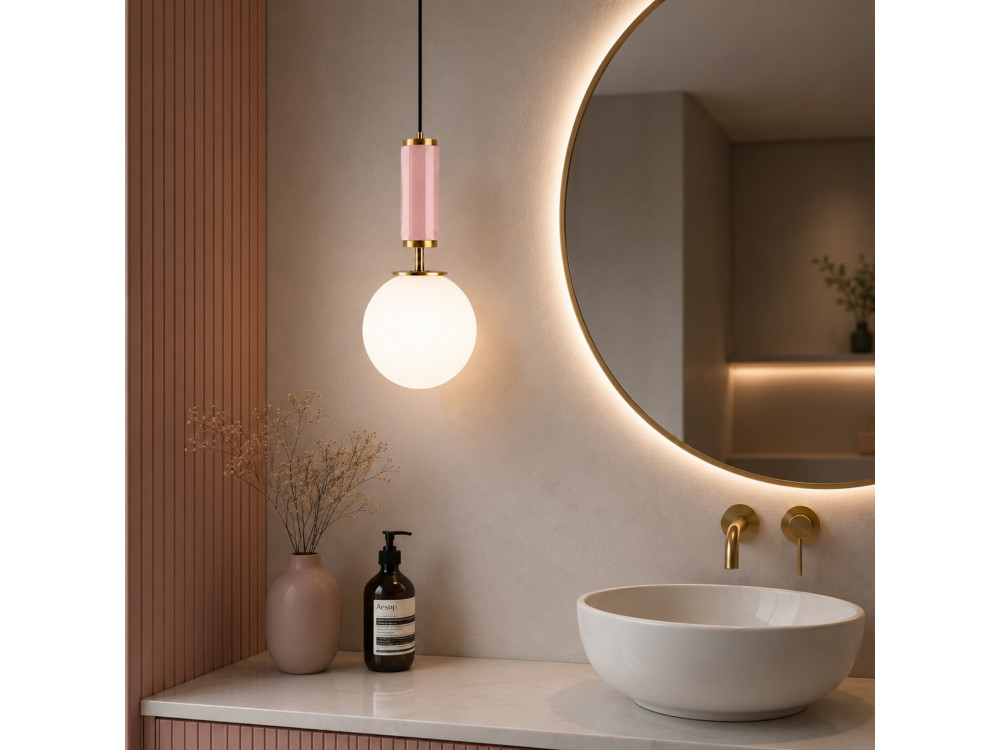 Candeeiro suspenso em metal «Moira» - 15 x 15 x 120 cm - Rosa
