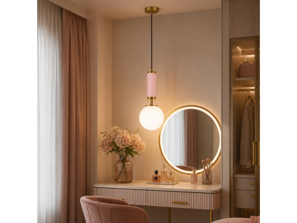 Candeeiro suspenso em metal «Moira» - 15 x 15 x 120 cm - Rosa