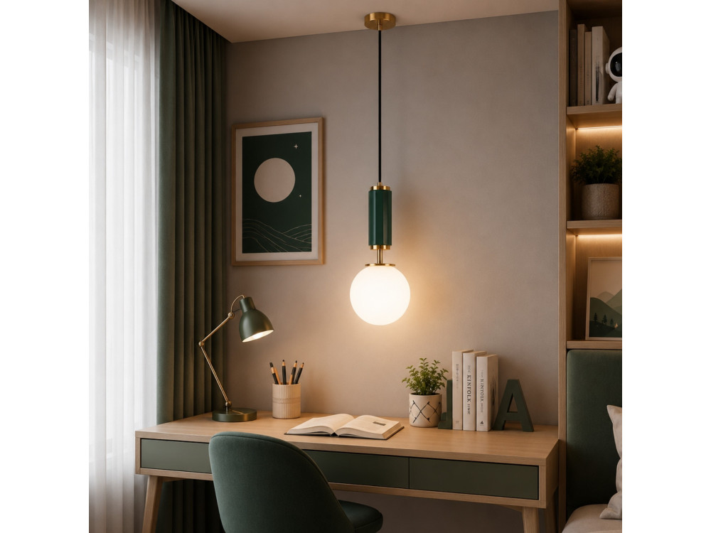 Candeeiro suspenso em metal «Moira» - 15 x 15 x 120 cm - Verde