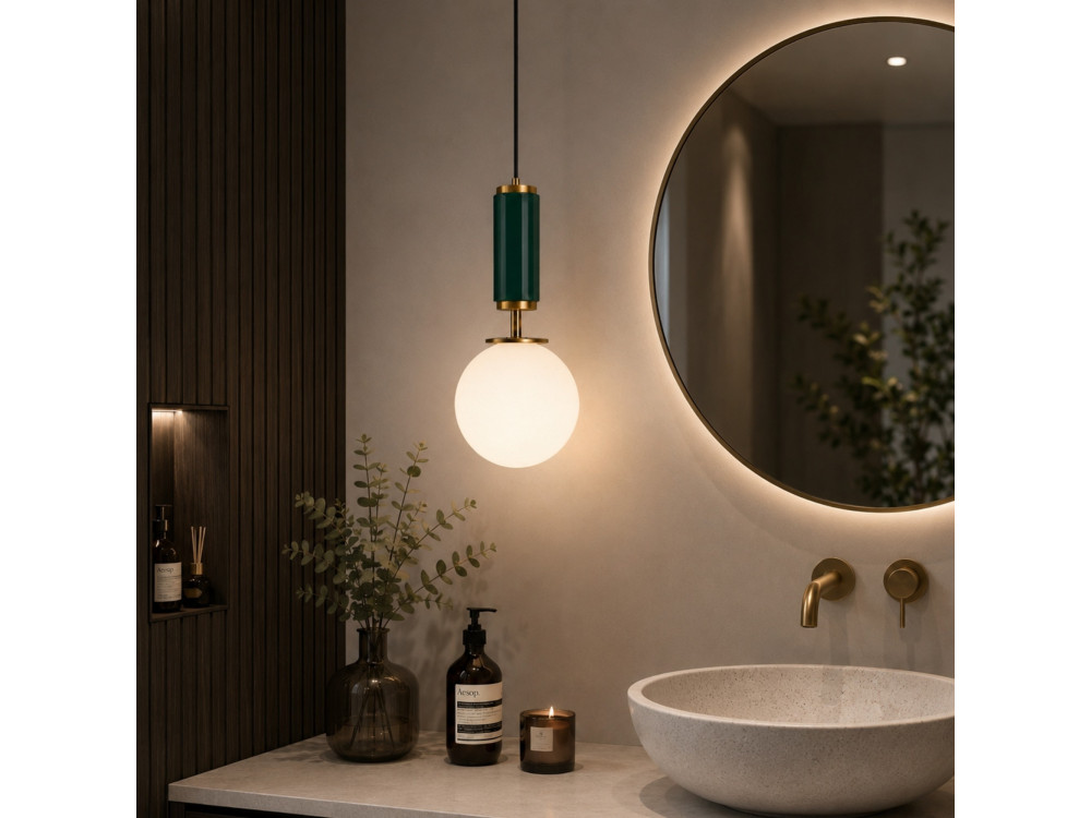 Candeeiro suspenso em metal «Moira» - 15 x 15 x 120 cm - Verde