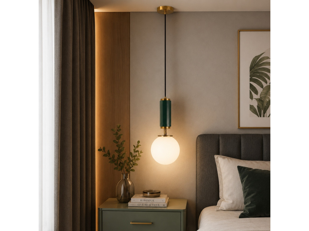 Candeeiro suspenso em metal «Moira» - 15 x 15 x 120 cm - Verde