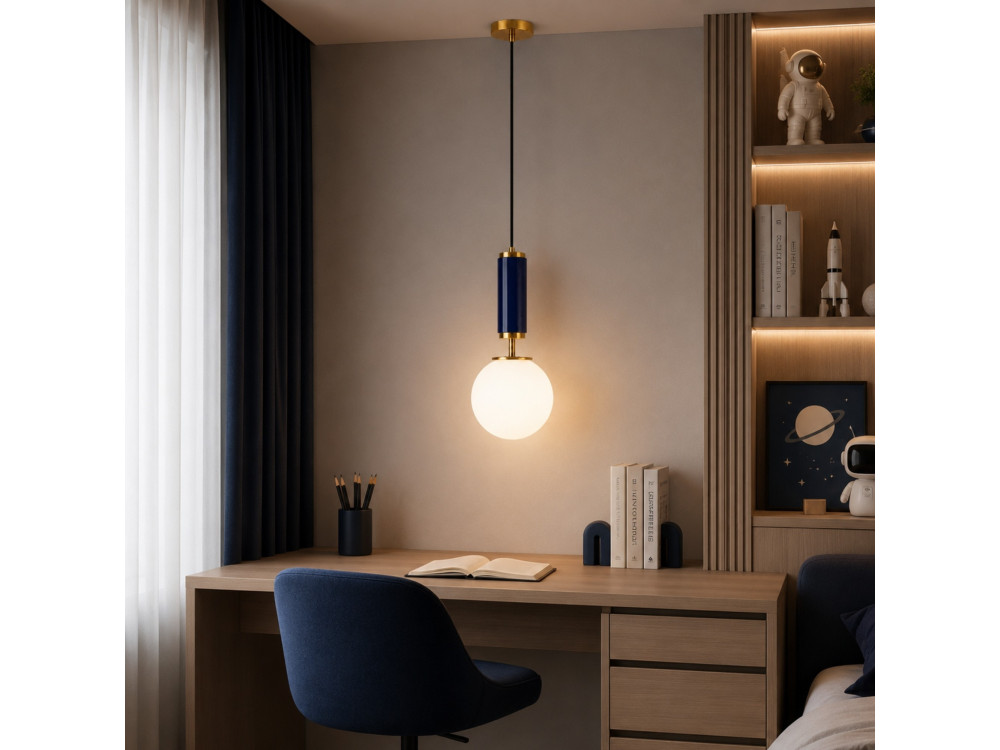 Candeeiro suspenso em metal «Moira» - 15 x 15 x 120 cm - Azul