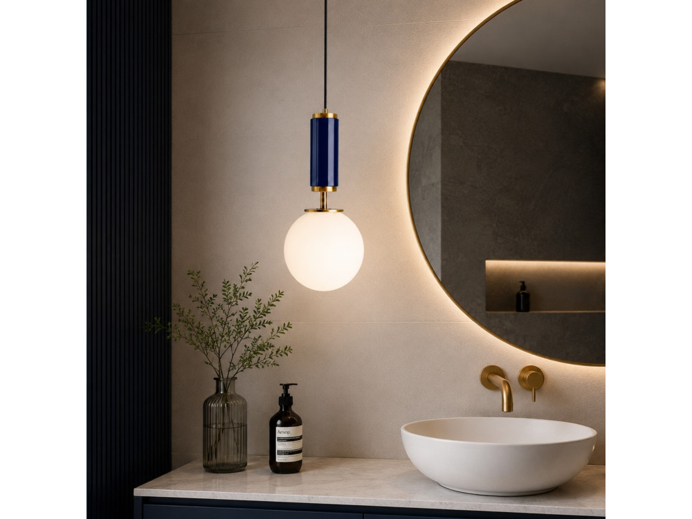 Candeeiro suspenso em metal «Moira» - 15 x 15 x 120 cm - Azul