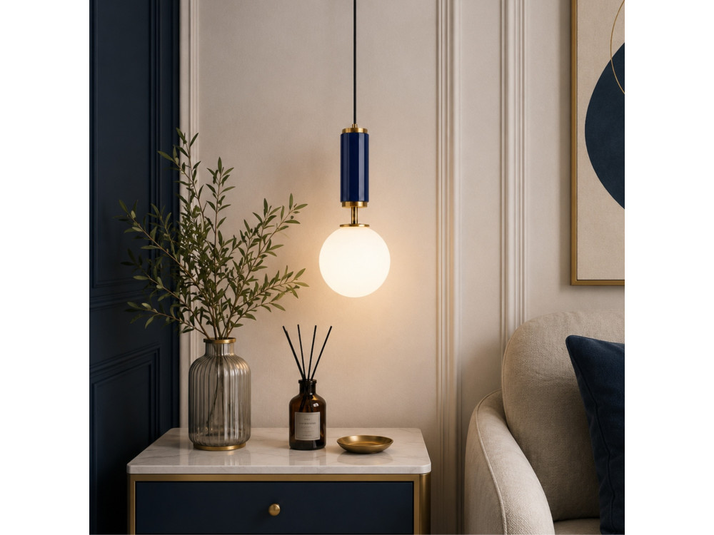 Candeeiro suspenso em metal «Moira» - 15 x 15 x 120 cm - Azul