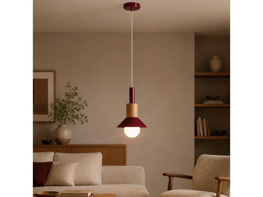 Candeeiro suspenso em metal «Elwood» - 14 x 26 cm - Vermelho