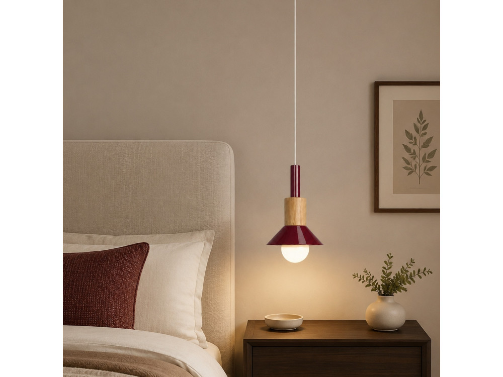 Candeeiro suspenso em metal «Elwood» - 14 x 26 cm - Vermelho