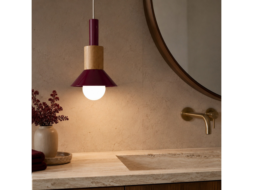 Candeeiro suspenso em metal «Elwood» - 14 x 26 cm - Vermelho