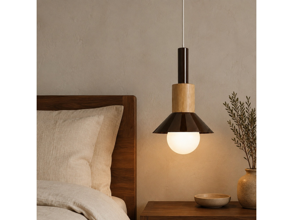 Candeeiro suspenso em metal «Elwood» - 14 x 26 cm - Castanho