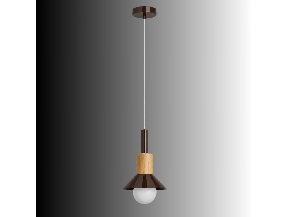 Candeeiro suspenso em metal «Elwood» - 14 x 26 cm - Castanho