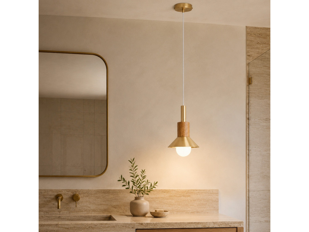 Candeeiro suspenso em metal «Elwood» - 14 x 26 cm - Amarelo