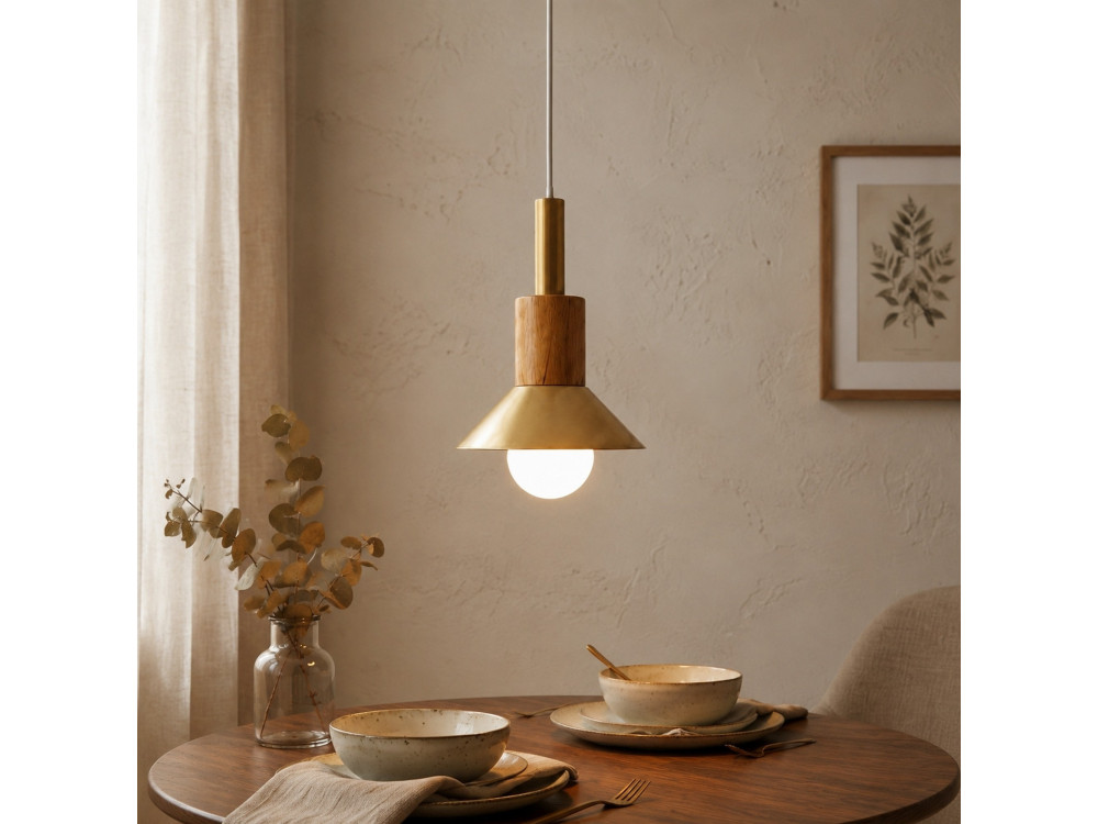 Candeeiro suspenso em metal «Elwood» - 14 x 26 cm - Amarelo