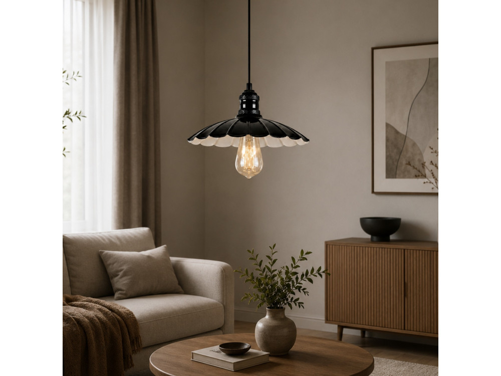 Candeeiro suspenso em metal «Volan» - 25 x 25 cm - Preto