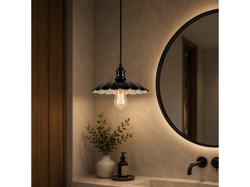 Candeeiro suspenso em metal «Volan» - 25 x 25 cm - Preto