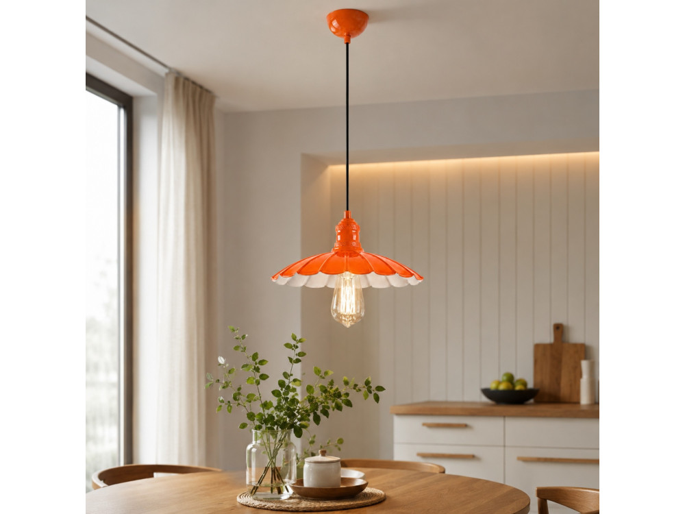 Candeeiro suspenso em metal «Volan» - 25 x 25 cm - Laranja