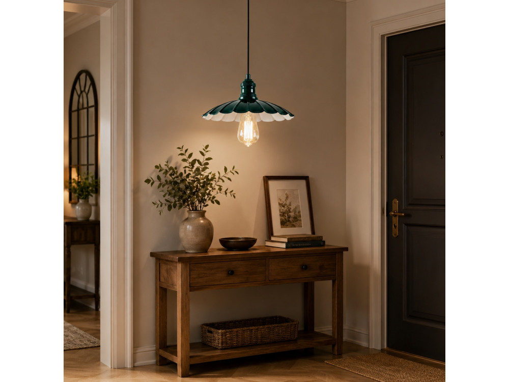 Candeeiro suspenso em metal «Volan» - 25 x 25 cm - Verde escuro
