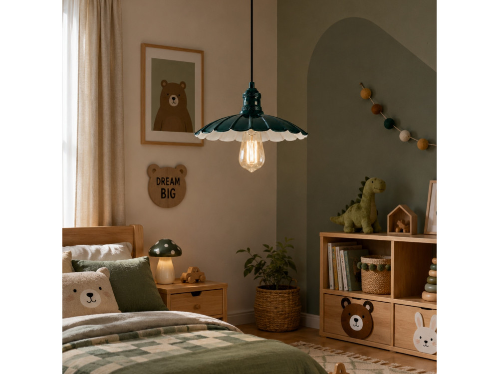 Candeeiro suspenso em metal «Volan» - 25 x 25 cm - Verde escuro