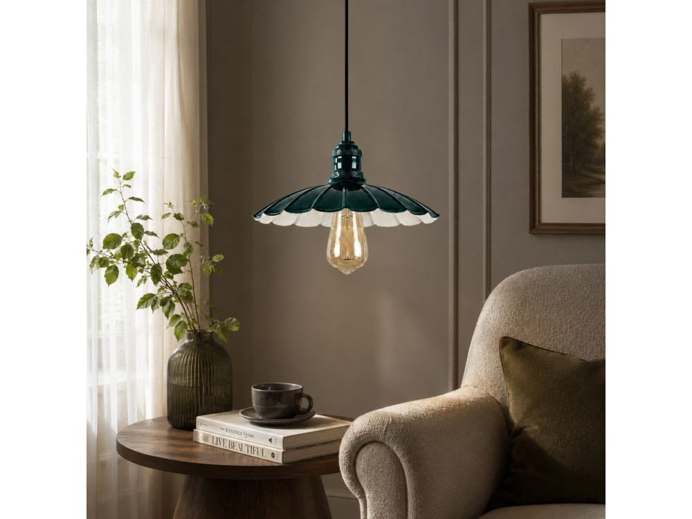 Candeeiro suspenso em metal «Volan» - 25 x 25 cm - Verde escuro