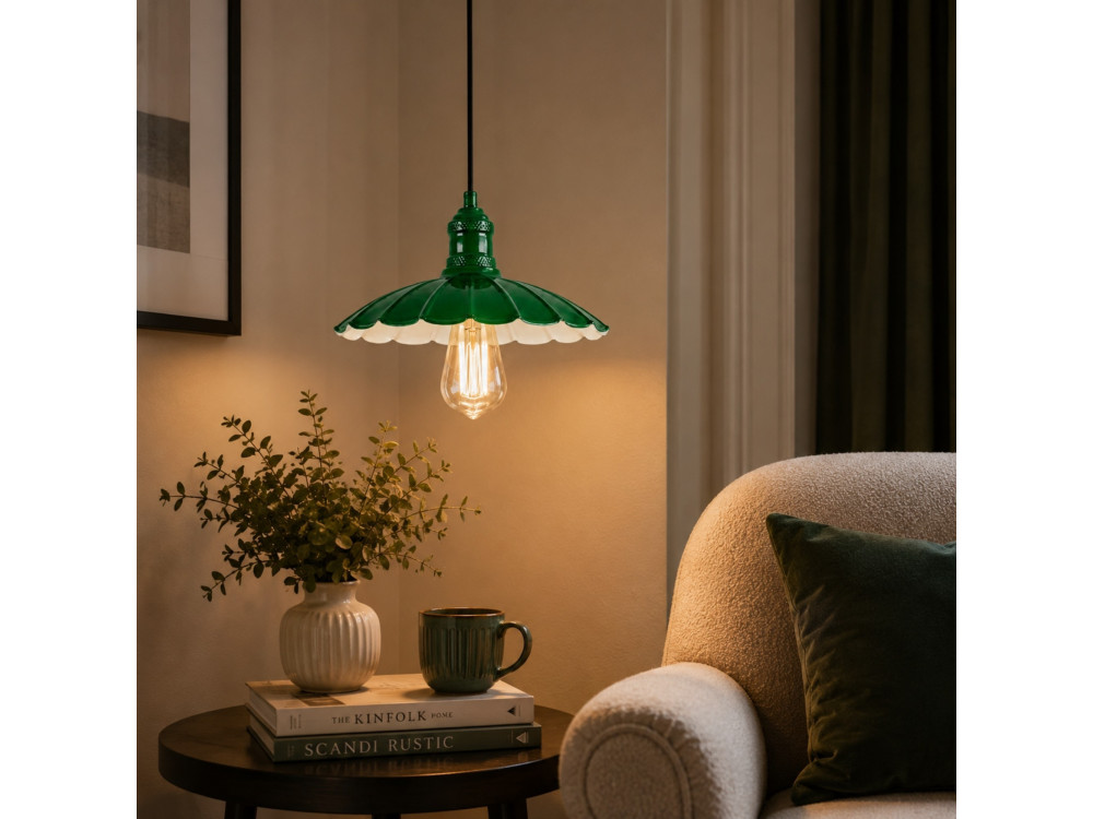 Candeeiro suspenso em metal «Volan» - 25 x 25 cm - Verde claro