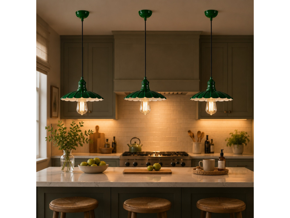 Candeeiro suspenso em metal «Volan» - 25 x 25 cm - Verde claro