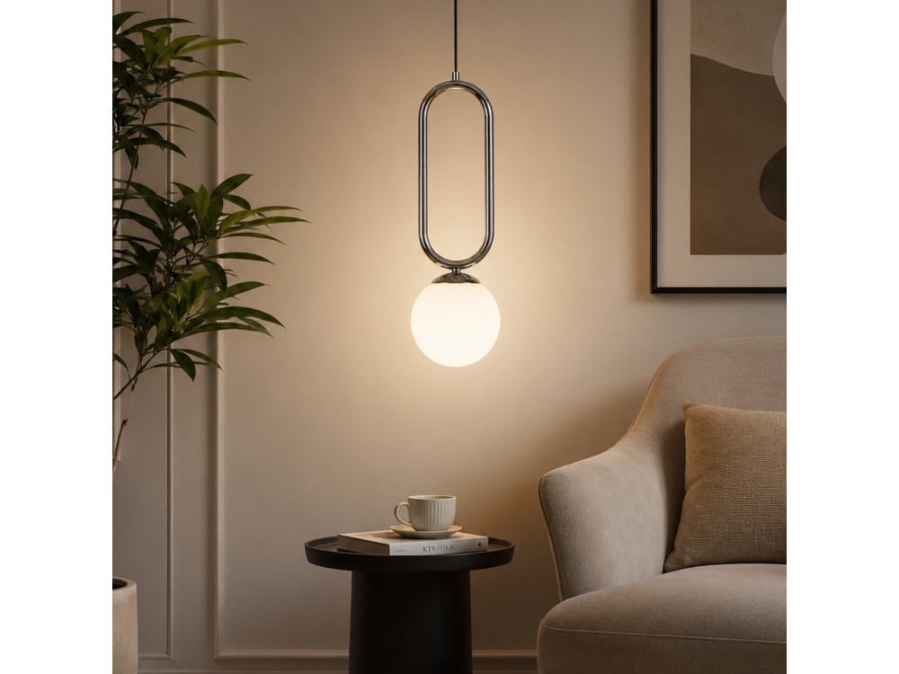 Candeeiro suspenso em metal «Loop» - 15 x 15 cm - Cromado
