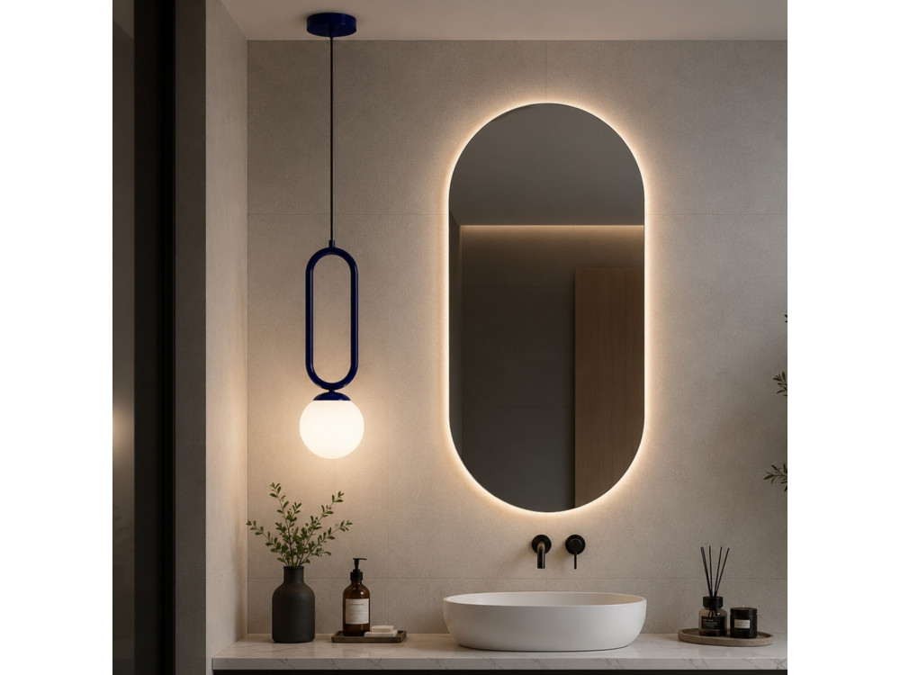 Candeeiro suspenso em metal «Loop» - 15 x 15 cm - Azul-marinho