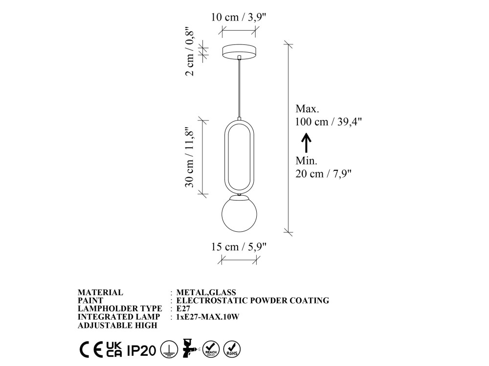 Candeeiro suspenso em metal «Loop» - 15 x 15 cm - Azul-marinho