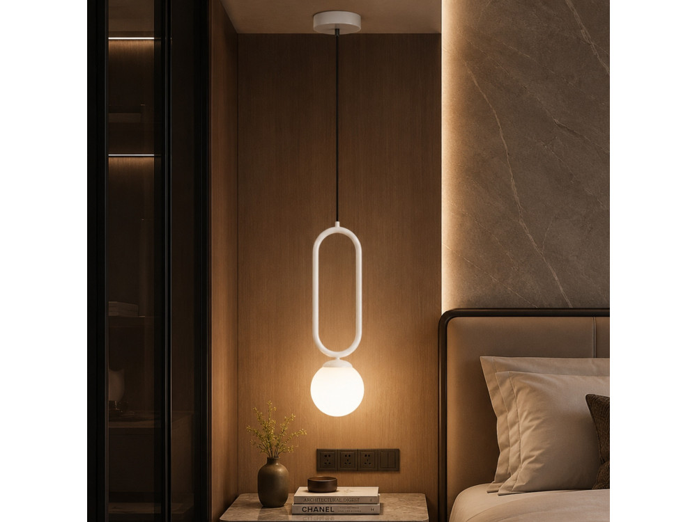 Candeeiro suspenso em metal «Loop» - 15 x 15 cm - Branco