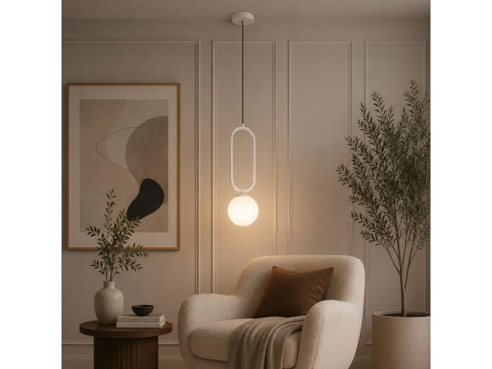 Candeeiro suspenso em metal «Loop» - 15 x 15 cm - Branco
