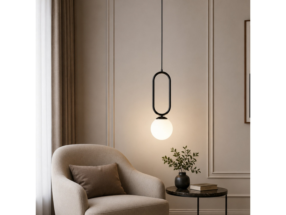 Candeeiro suspenso em metal «Loop» - 15 x 15 cm - Preto