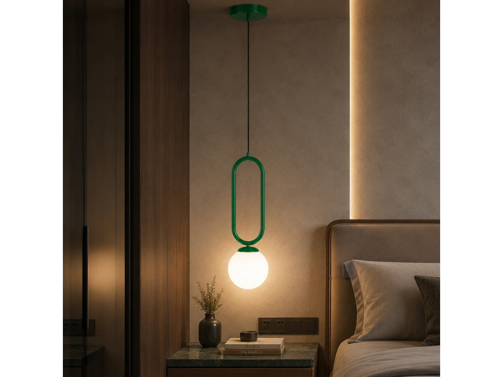 Candeeiro suspenso em metal «Loop» - 15 x 15 cm - Verde escuro
