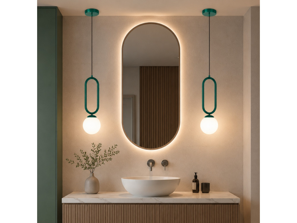 Candeeiro suspenso em metal «Loop» - 15 x 15 cm - Verde escuro