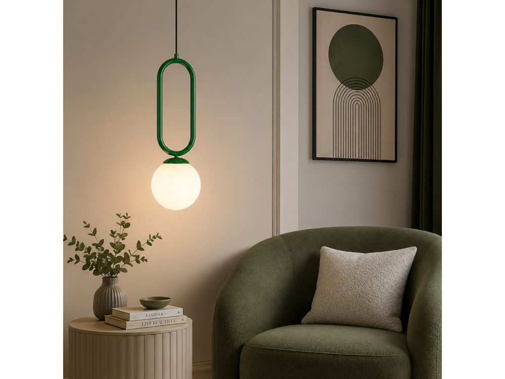Candeeiro suspenso em metal «Loop» - 15 x 15 cm - Verde escuro