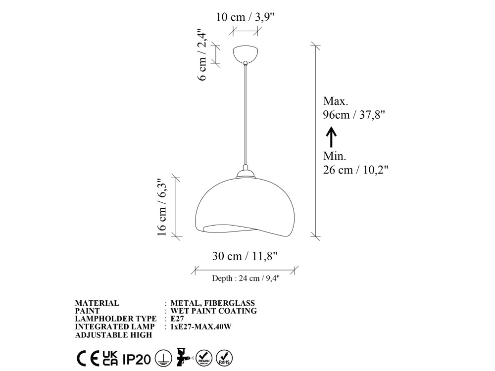 Candeeiro suspenso em metal «Beta» - 30 x 24 cm - Castanho