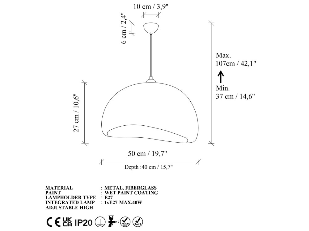 Candeeiro suspenso em metal «Beta» - 50 x 40 cm - Bege
