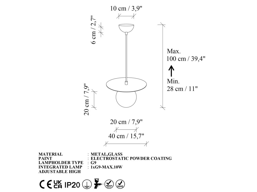 Candeeiro suspenso em metal «Vesper» - 40 x 40 cm - Bege