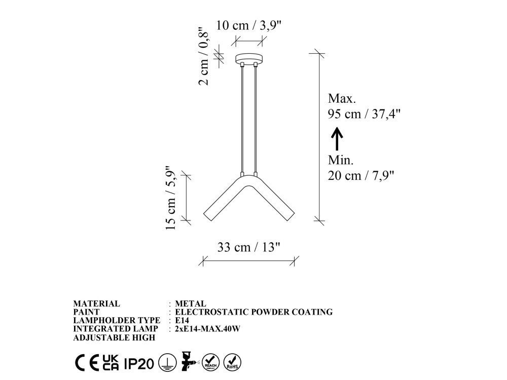 Candeeiro suspenso em metal «Balance» - 33 x 15 cm - Laranja