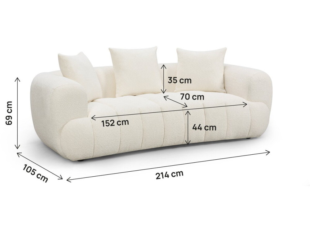 Sofá reto estilo «bubble» em tecido texturado «La Fayette» - 3 lugares - Creme