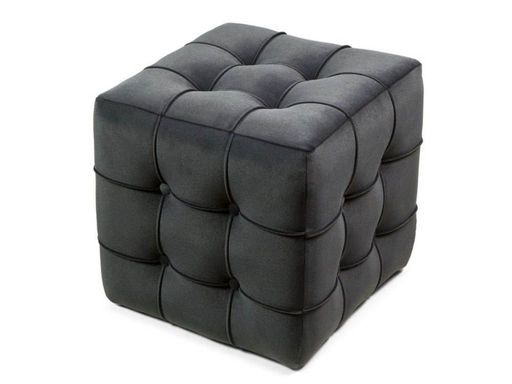 Pufe de veludo "Lizbon" - 42 x 42 x 42 cm - Cinzento