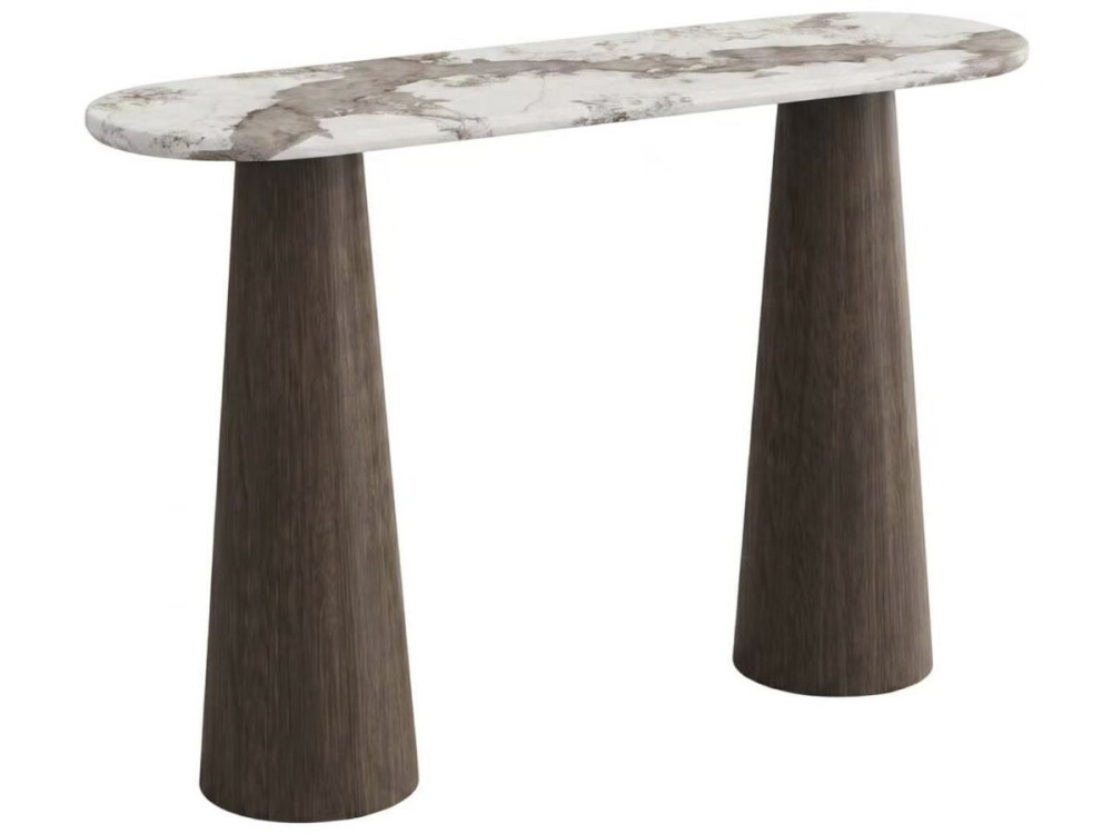 Mesa de apoio em madeira com tampo em cerâmica «Zora» — 140 x 40 x 80 cm — Castanho