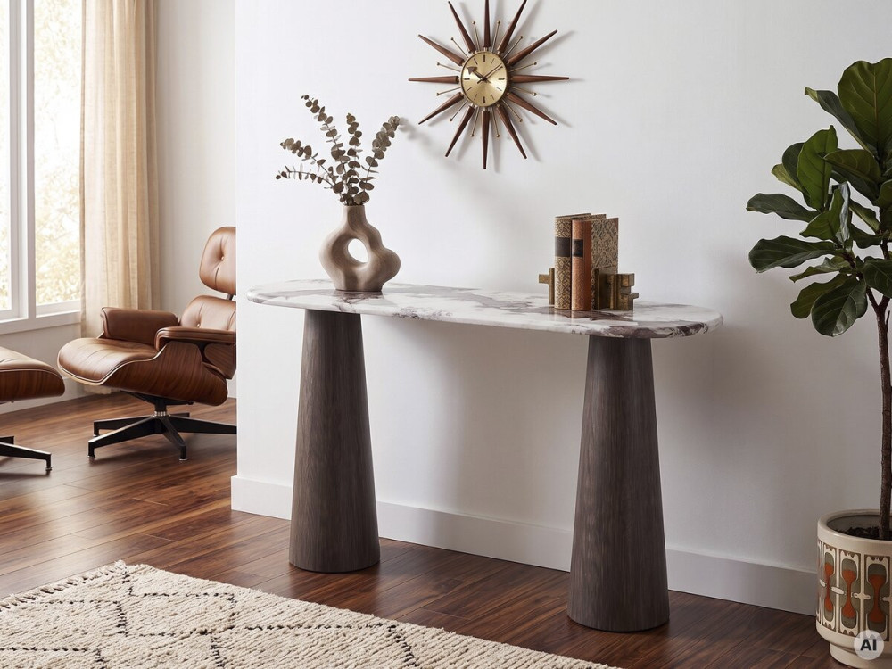 Mesa de apoio em madeira com tampo em cerâmica «Zora» — 140 x 40 x 80 cm — Castanho