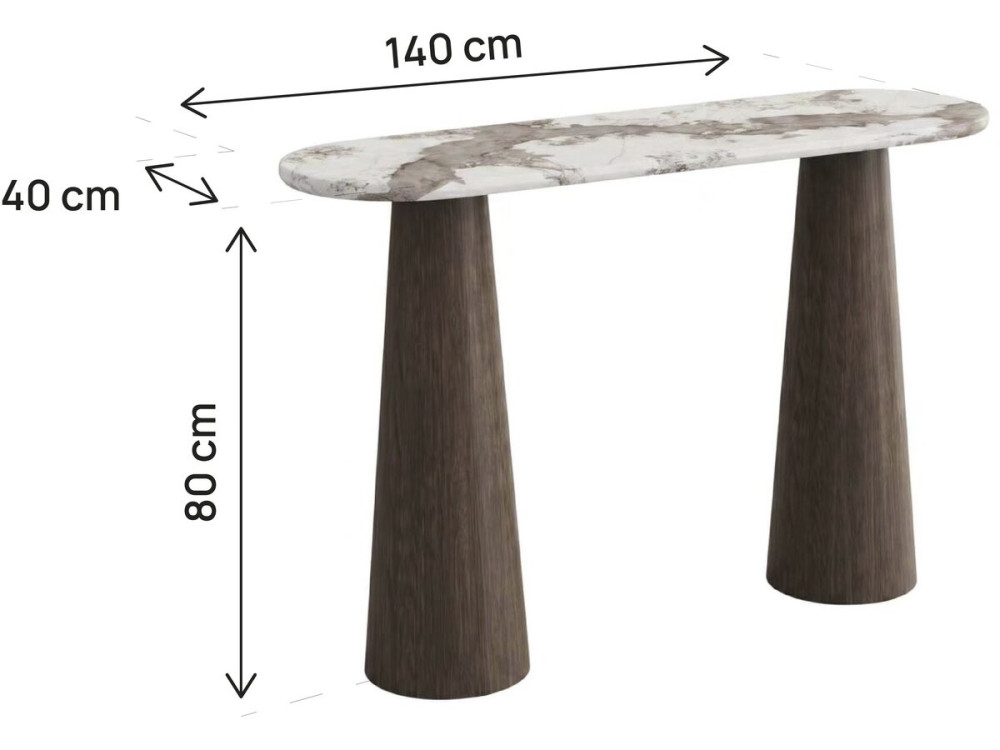 Mesa de apoio em madeira com tampo em cerâmica «Zora» — 140 x 40 x 80 cm — Castanho