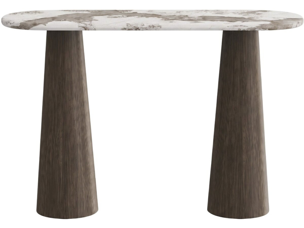 Mesa de apoio em madeira com tampo em cerâmica «Zora» — 140 x 40 x 80 cm — Castanho