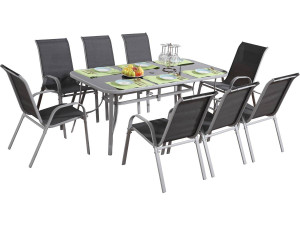 Conjunto de móveis de jardim de 8 lugares "Cordoba XL 180" - Phoenix - Cinza escuro