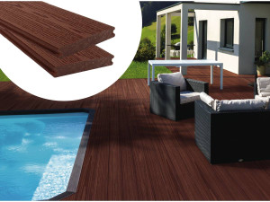 Conjunto de 3 tábuas de deck em compósito de coextrusão - Longo: 2,4m - 1m2 - Castanho