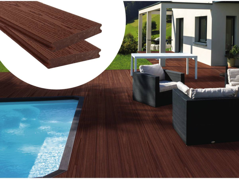 Conjunto de 3 tábuas de deck em compósito de coextrusão - Longo: 2,4m - 1m2 - Castanho