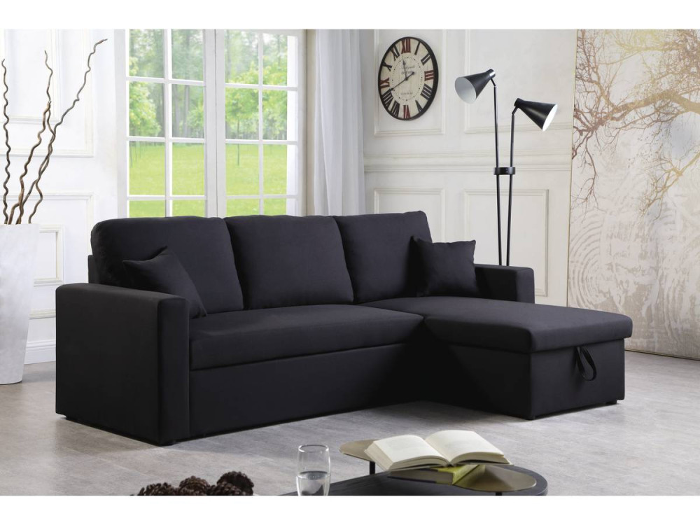 Sofá de canto conversível/reversível "Alain" - 221 x 145 x 85 cm - 3 lugares - Preto