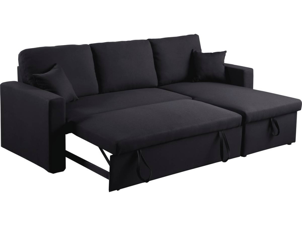 Sofá de canto conversível/reversível "Alain" - 221 x 145 x 85 cm - 3 lugares - Preto