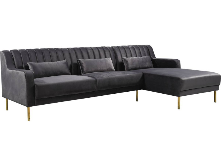 Sofá de canto de veludo "Oliver" - 275 x 161 x 81 cm - 5 lugares - Cinza - Ângulo reto