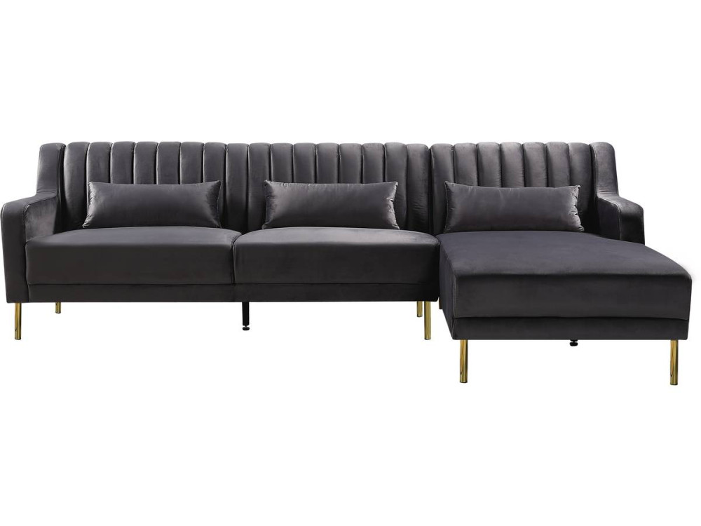 Sofá de canto de veludo "Oliver" - 275 x 161 x 81 cm - 5 lugares - Cinza - Ângulo reto