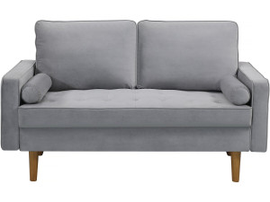 Sofá fixo de veludo "Yannick" - 82 x 147 x 86 cm - 2 lugares - Cinza claro.